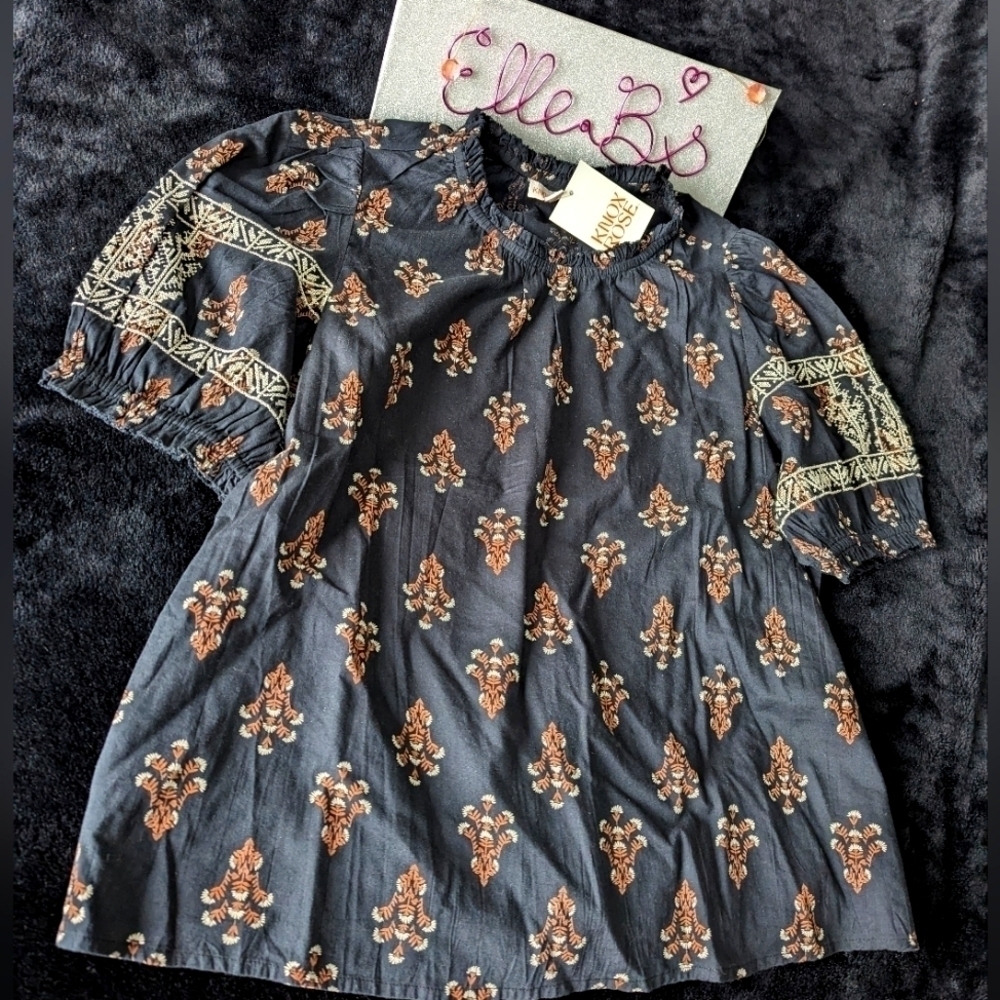NWT Knox Rose Black Brown Pattern Top M